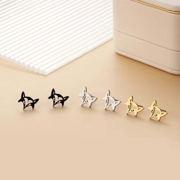 Equestrian Fox Face Stainless Steel Stud Earrings #1190 (Color: rose) - Picture 10 of 11